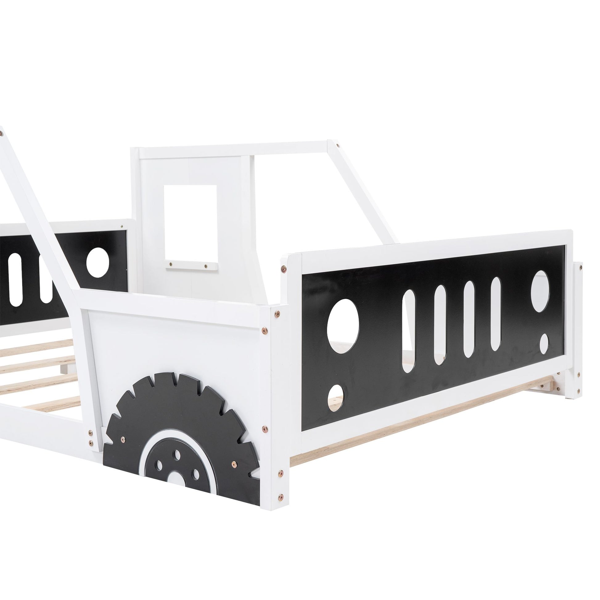 Full Size Classic Car-Shaped Platform Bed with Wheels,White image 13