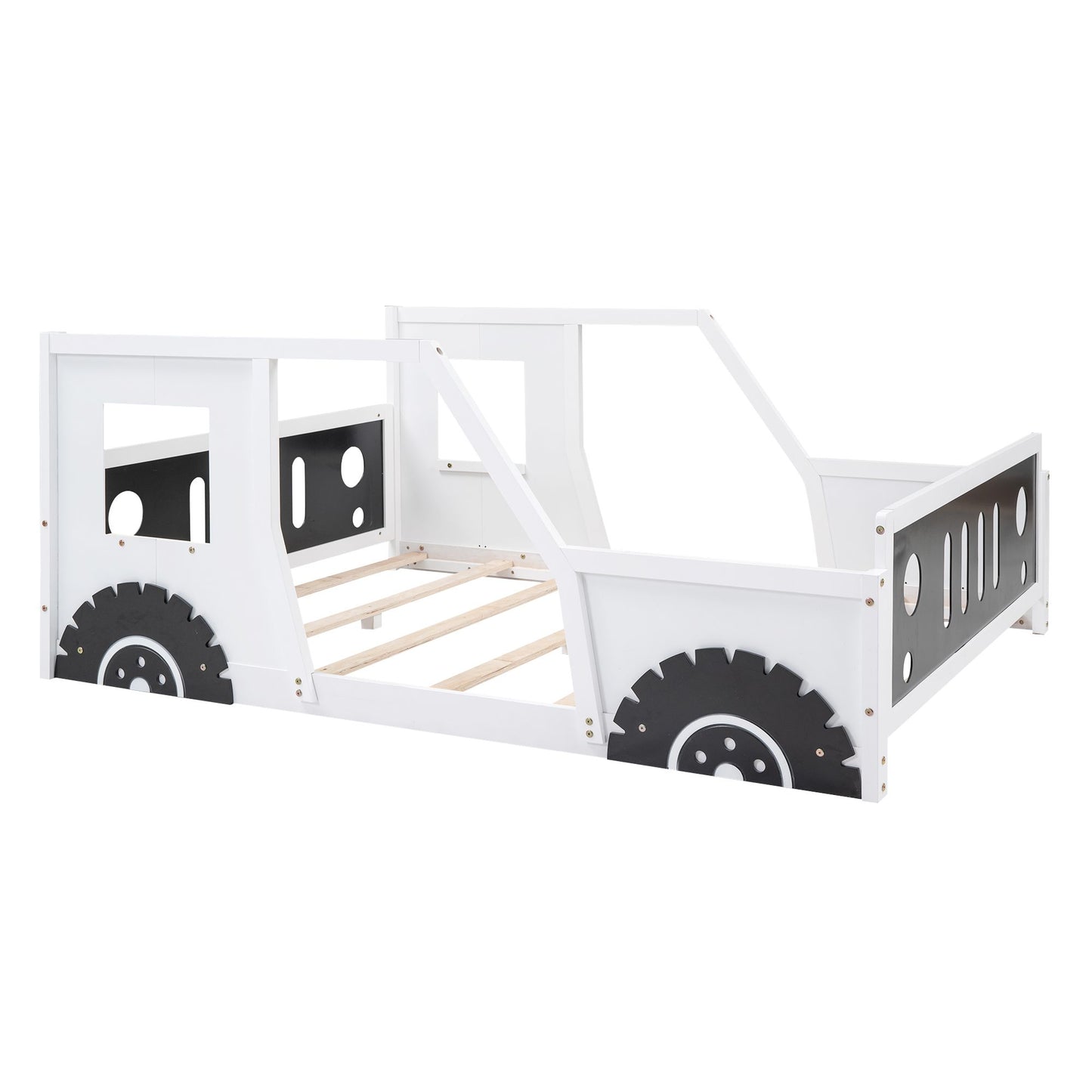 Full Size Classic Car-Shaped Platform Bed with Wheels White - Slatted Support