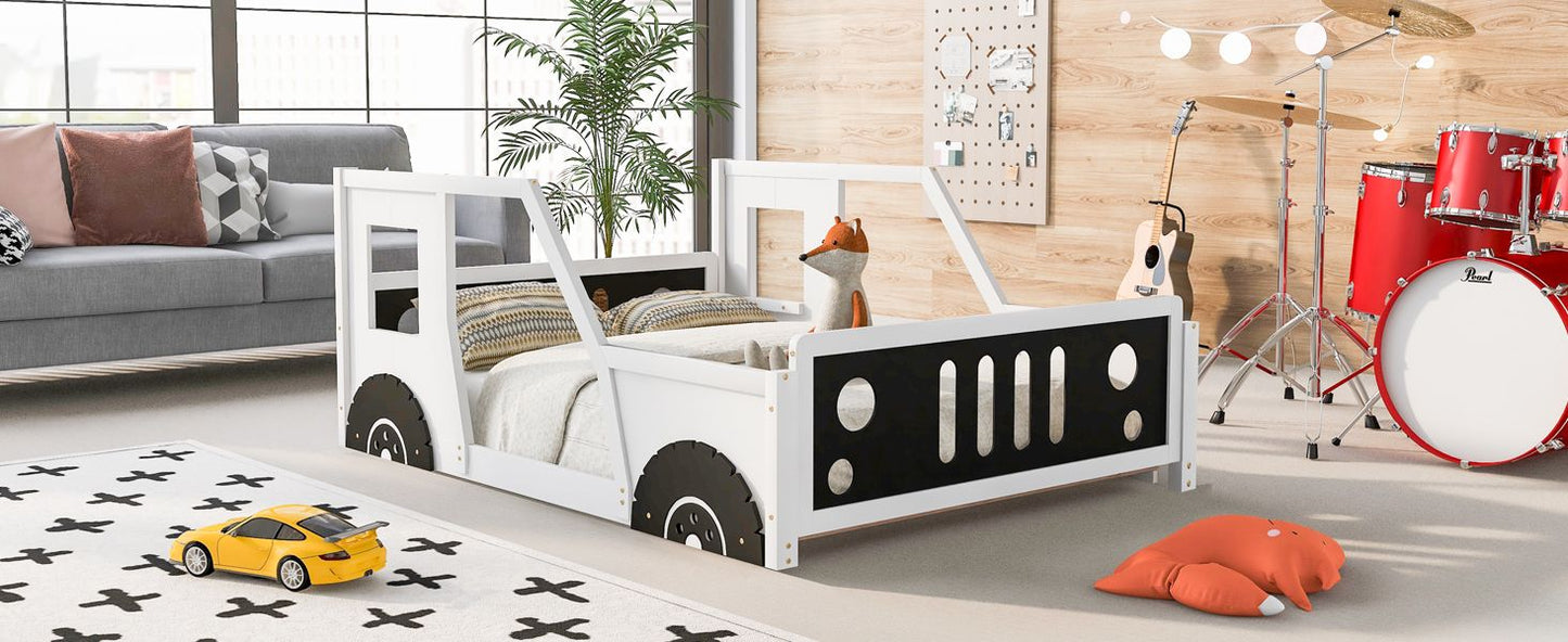 Full Size Classic Car-Shaped Platform Bed with Wheels White - Headboard Detail