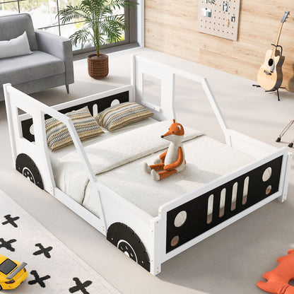 Full Size Classic Car-Shaped Platform Bed with Wheels White - Front View