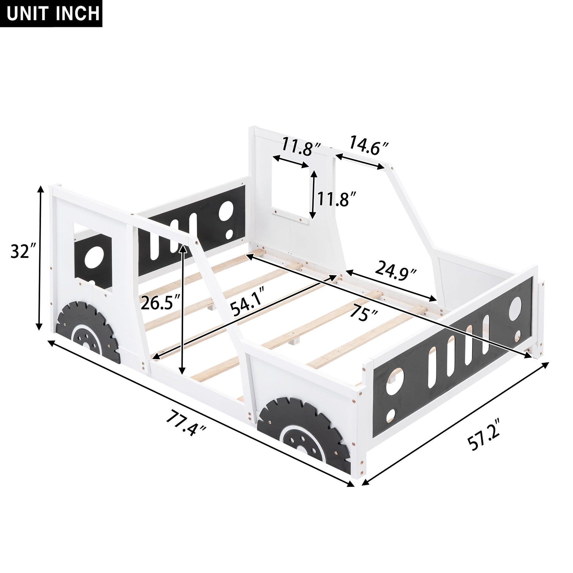 Full Size Classic Car-Shaped Platform Bed with Wheels White - Footboard Detail