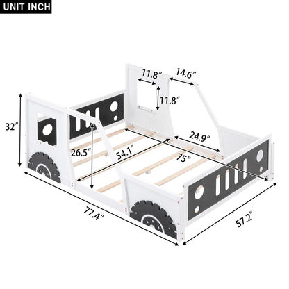 Full Size Classic Car-Shaped Platform Bed with Wheels White - Footboard Detail