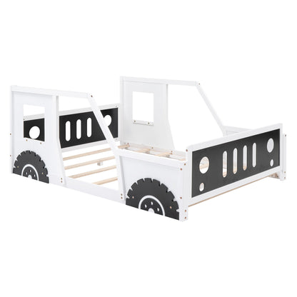 Full Size Classic Car-Shaped Platform Bed with Wheels White - Assembly Parts