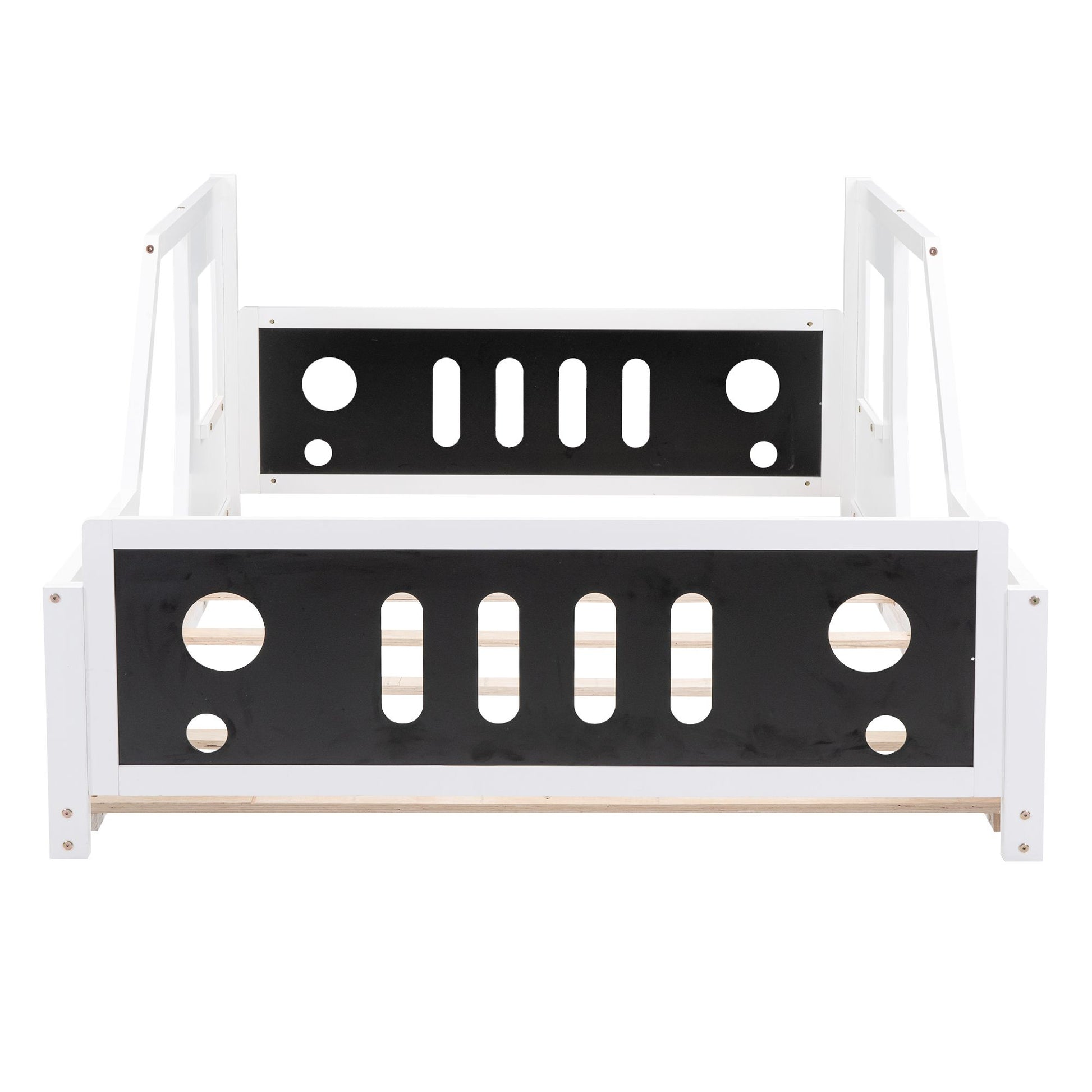Full Size Classic Car-Shaped Platform Bed with Wheels White - Interior View