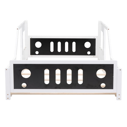 Full Size Classic Car-Shaped Platform Bed with Wheels White - Interior View