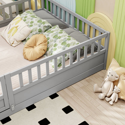 Full size Floor bed, integral construction with super high security barrier, door, children's floor bed frame, Montessor image 12