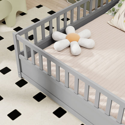 Full size Floor bed, integral construction with super high security barrier, door, children's floor bed frame, Montessor image 11