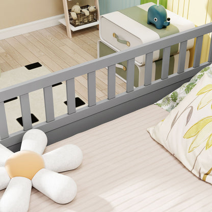 Full size Floor bed, integral construction with super high security barrier, door, children's floor bed frame, Montessor image 10
