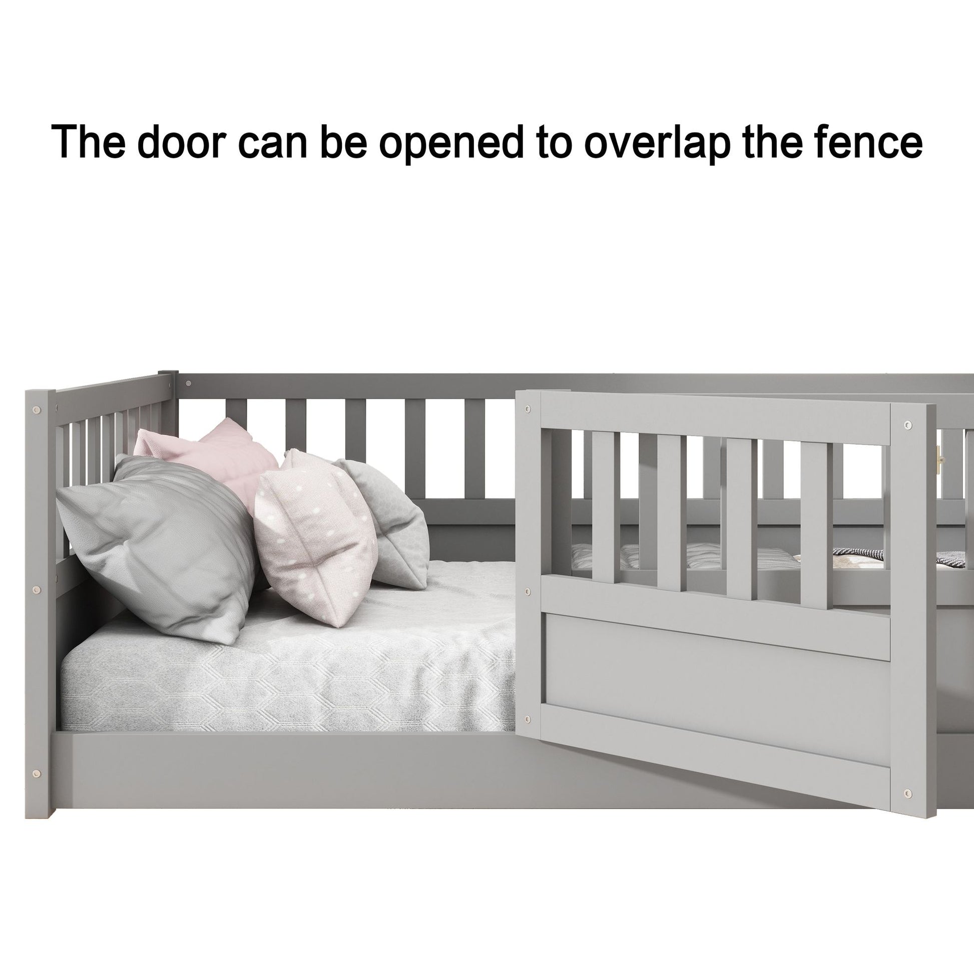 Full size Floor bed, integral construction with super high security barrier, door, children's floor bed frame, Montessor image 8