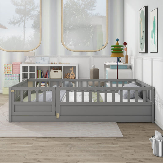 Full size Floor bed, integral construction with super high security barrier, door, children's floor bed frame, Montessor image 1
