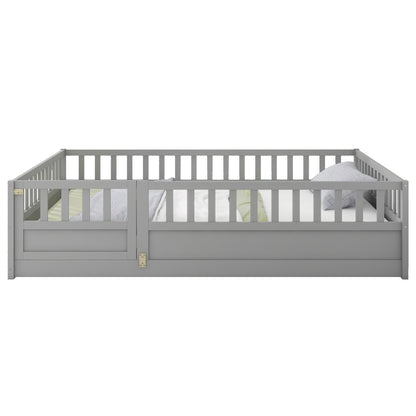 Full size Floor bed, integral construction with super high security barrier, door, children's floor bed frame, Montessor image 5