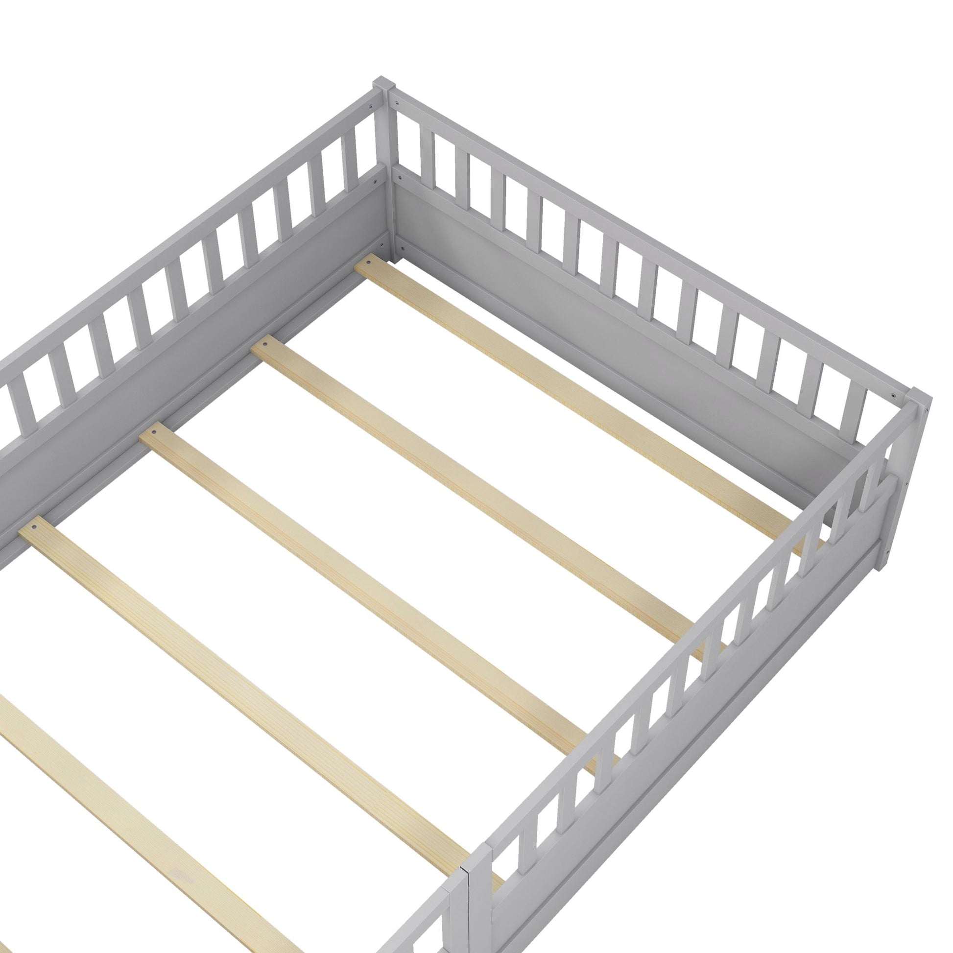 Full size Floor bed, integral construction with super high security barrier, door, children's floor bed frame, Montessor image 14