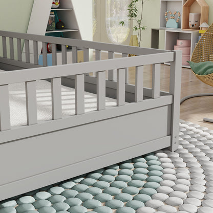 Full size Floor bed, integral construction with super high security barrier, door, children's floor bed frame, Montessor image 12