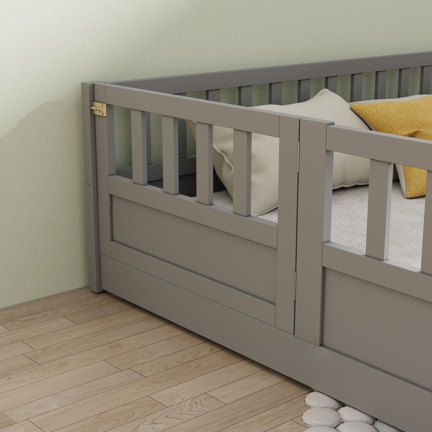 Full size Floor bed, integral construction with super high security barrier, door, children's floor bed frame, Montessor image 9