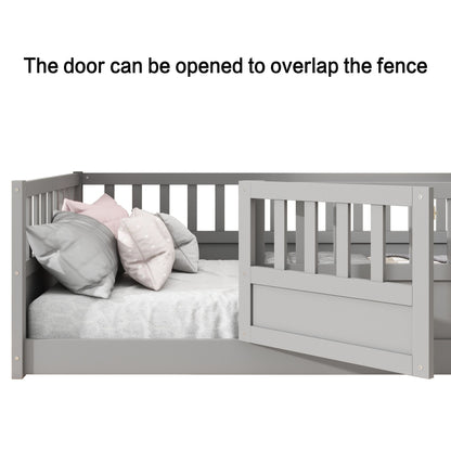 Full size Floor bed, integral construction with super high security barrier, door, children's floor bed frame, Montessor image 8