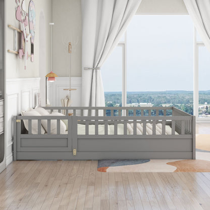 Full size Floor bed, integral construction with super high security barrier, door, children's floor bed frame, Montessor image 1