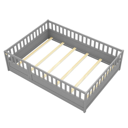 Full size Floor bed, integral construction with super high security barrier, door, children's floor bed frame, Montessor image 7