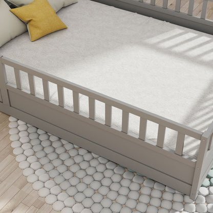 Full size Floor bed, integral construction with super high security barrier, door, children's floor bed frame, Montessor image 11