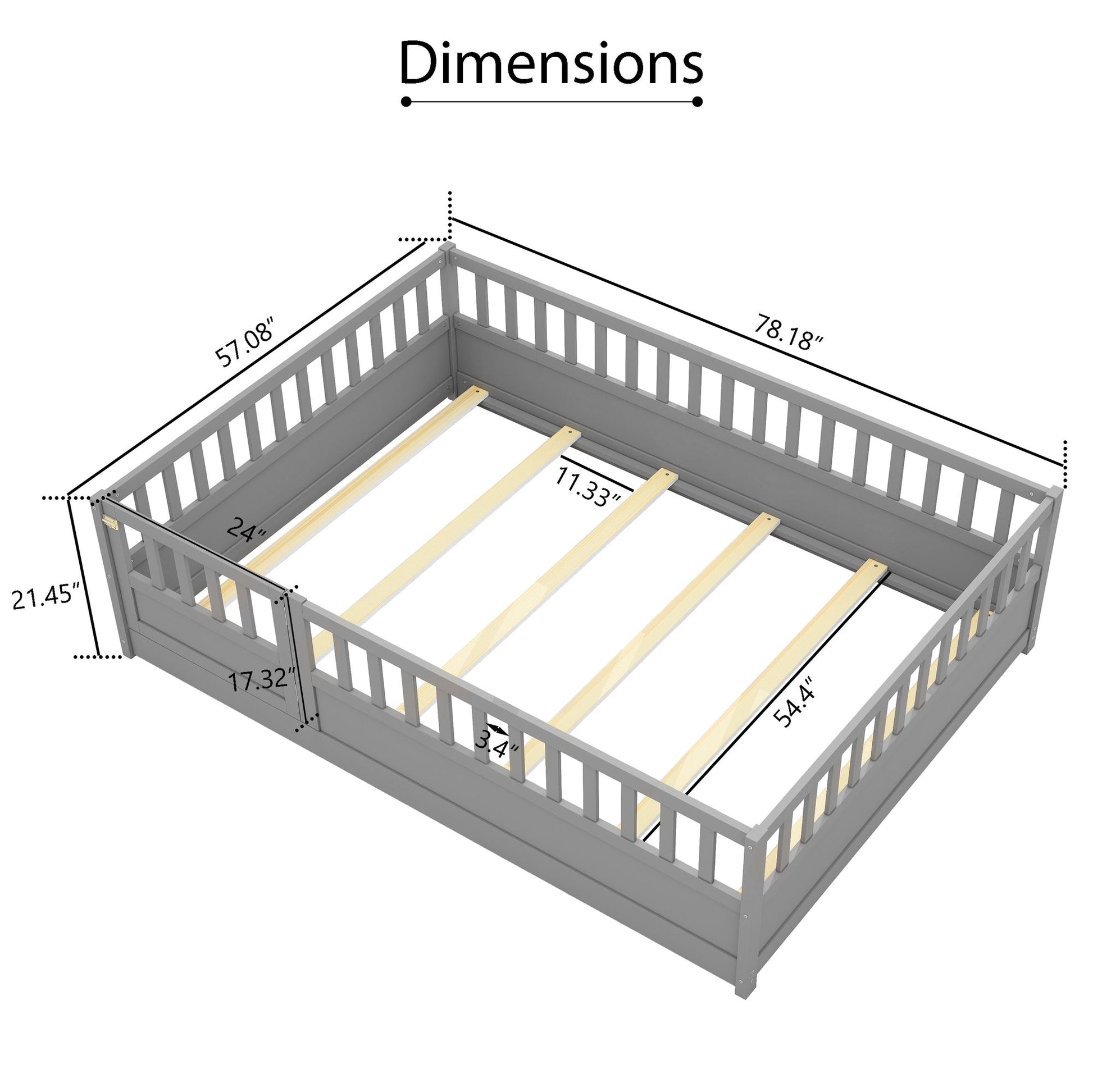 Full size Floor bed, integral construction with super high security barrier, door, children's floor bed frame, Montessor image 6