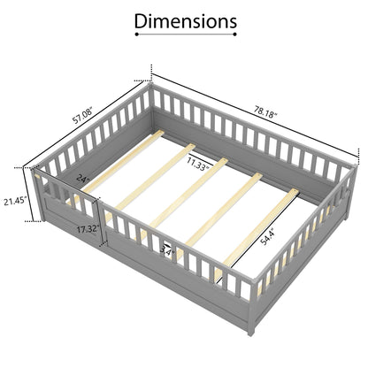 Full size Floor bed, integral construction with super high security barrier, door, children's floor bed frame, Montessor image 6