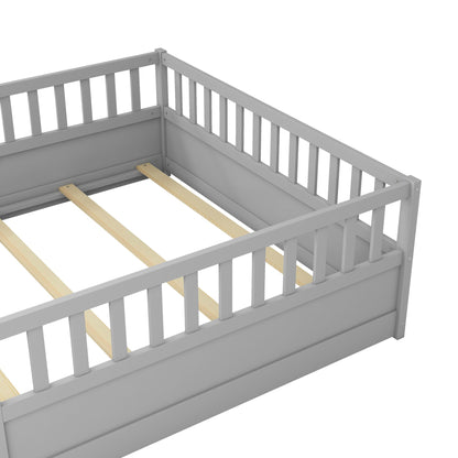 Full size Floor bed, integral construction with super high security barrier, door, children's floor bed frame, Montessor image 13