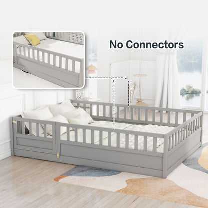 Full size Floor bed, integral construction with super high security barrier, door, children's floor bed frame, Montessor image 4