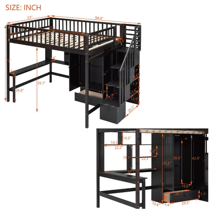 Full size Loft Bed with Bookshelf,Drawers,Desk,and Wardrobe-Espresso image 9