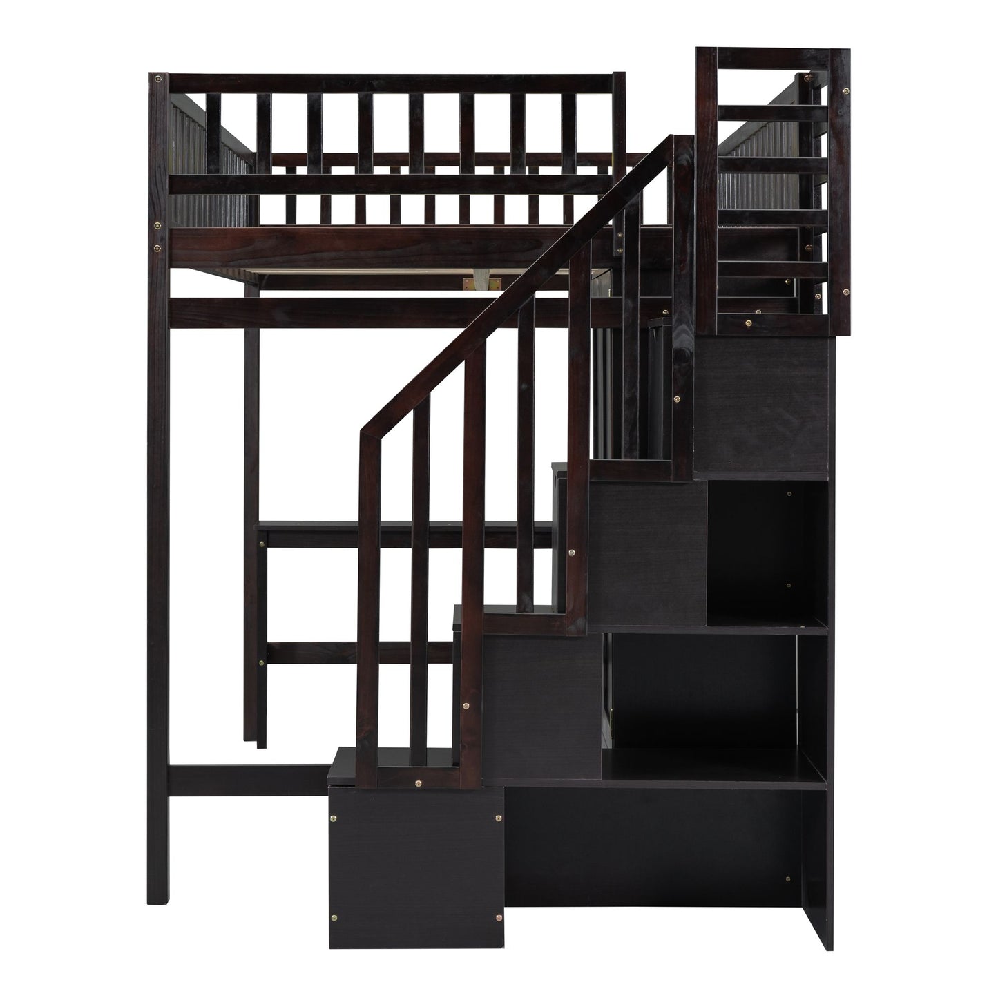 Full size Loft Bed with Bookshelf,Drawers,Desk,and Wardrobe-Espresso image 11