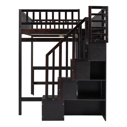 Full size Loft Bed with Bookshelf,Drawers,Desk,and Wardrobe-Espresso image 11