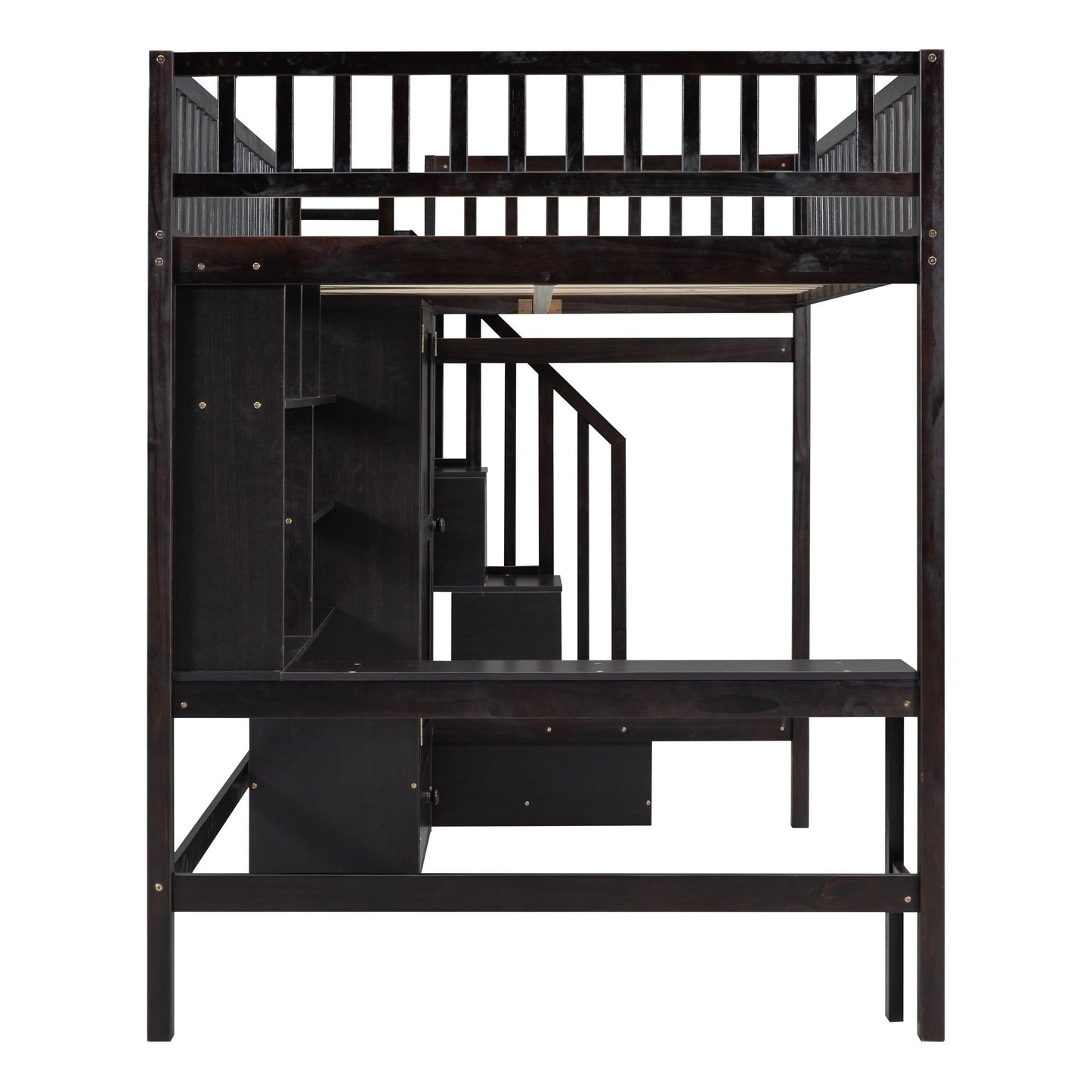 Full size Loft Bed with Bookshelf,Drawers,Desk,and Wardrobe-Espresso image 10