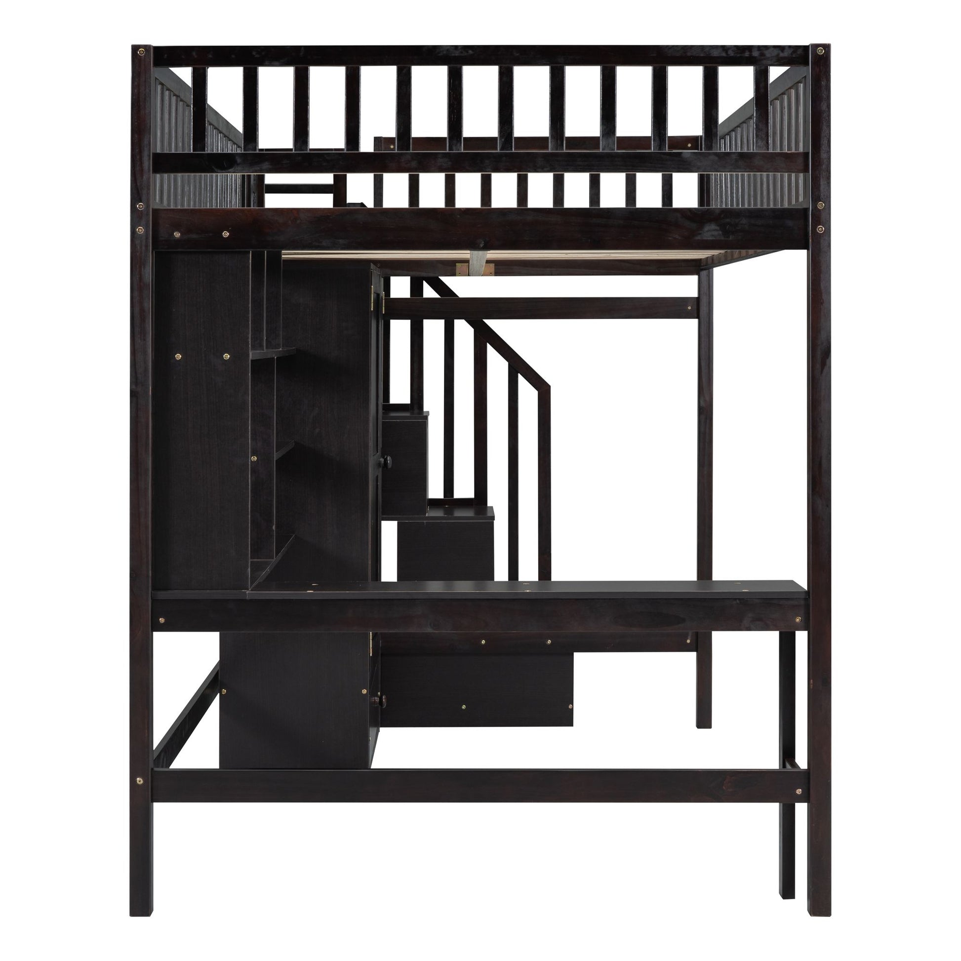 Full size Loft Bed with Bookshelf,Drawers,Desk,and Wardrobe-Espresso image 10