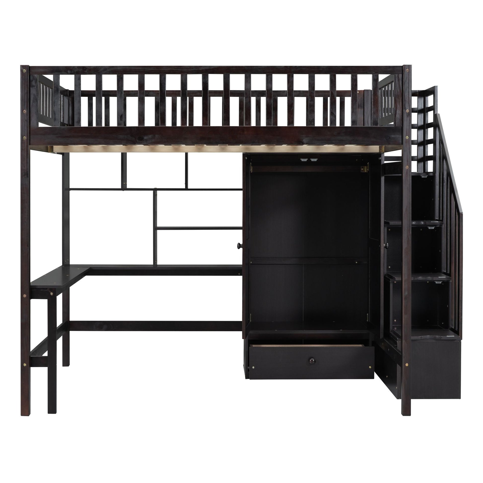 Full size Loft Bed with Bookshelf,Drawers,Desk,and Wardrobe-Espresso image 5