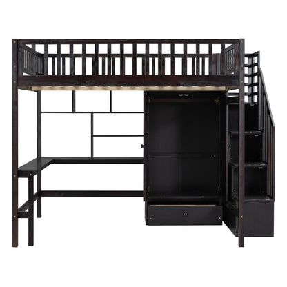 Full size Loft Bed with Bookshelf,Drawers,Desk,and Wardrobe-Espresso image 5