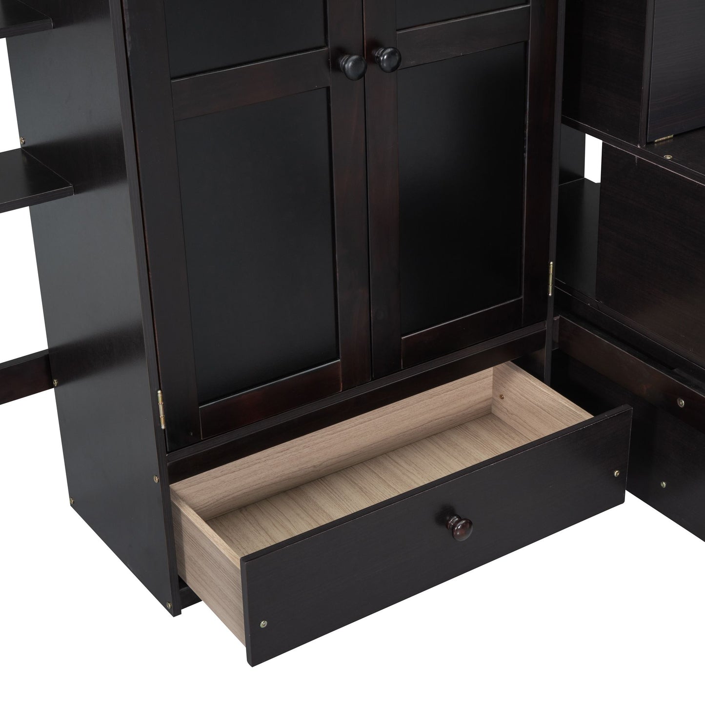 Full size Loft Bed with Bookshelf,Drawers,Desk,and Wardrobe-Espresso image 12