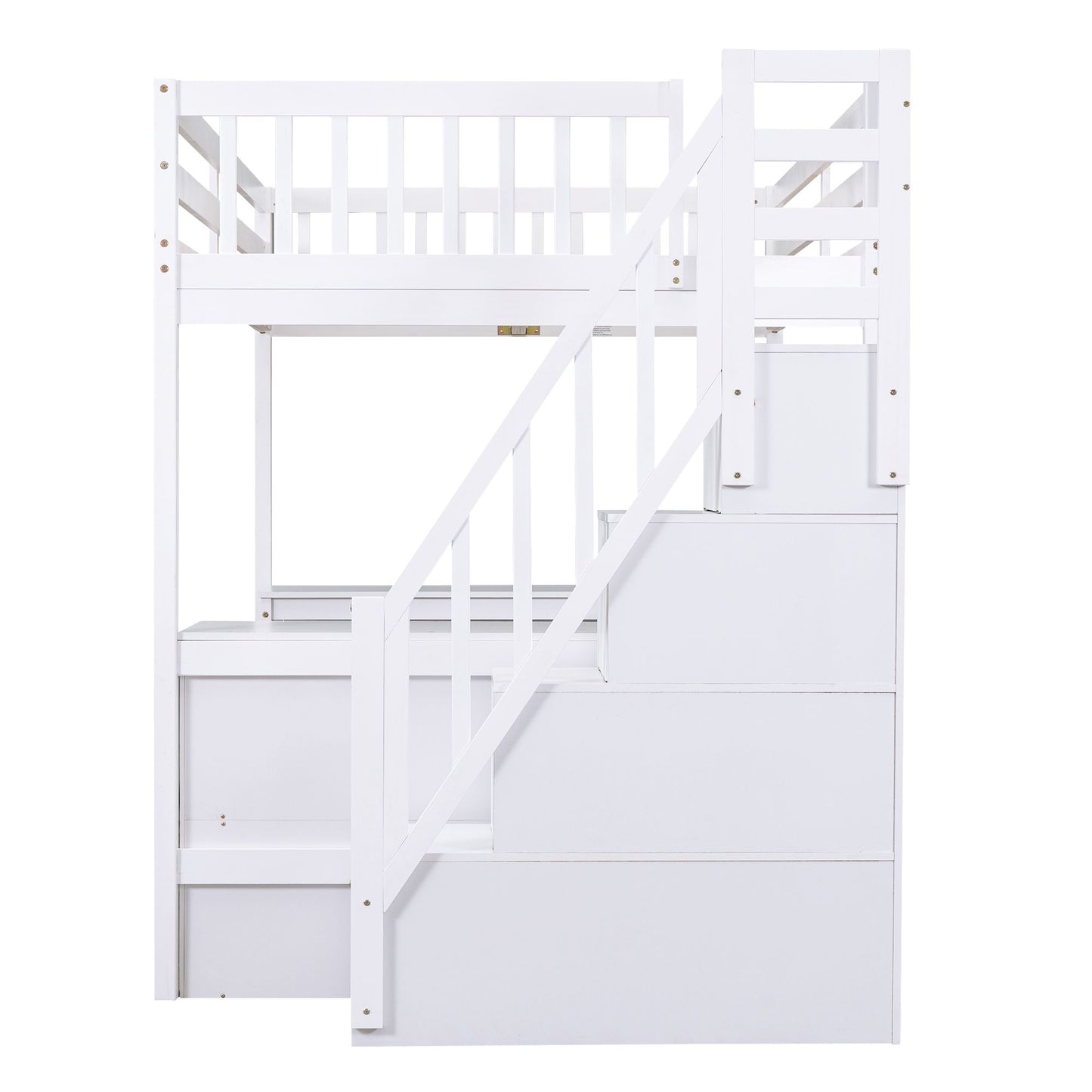 Full Size Loft Bed with Built-in L-Shaped Desk and Three-Tier Storage Shelves,and Attached Storage Staircase, White(Old  image 7