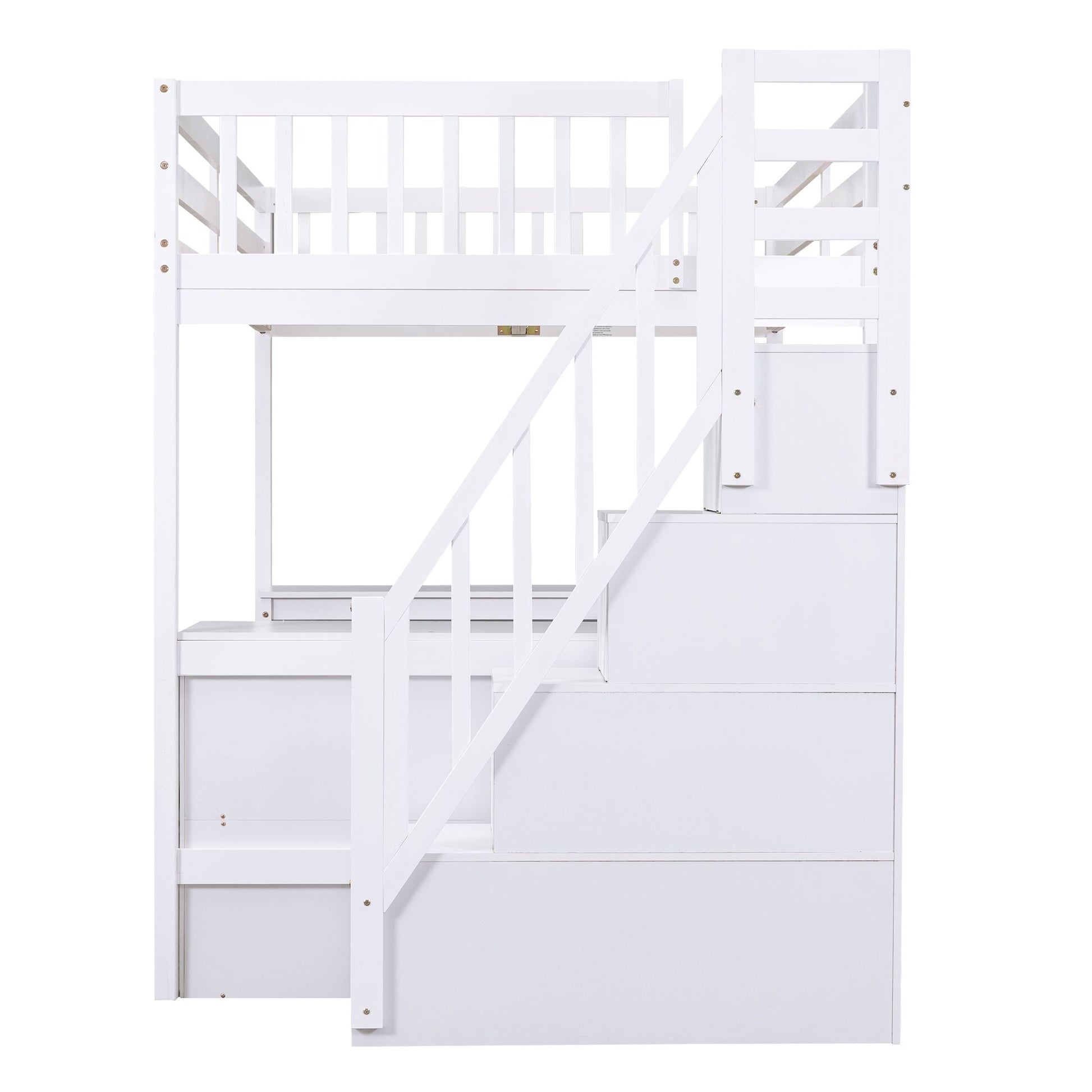 Full Size Loft Bed with Built-in L-Shaped Desk and Three-Tier Storage Shelves,and Attached Storage Staircase, White(Old  image 7