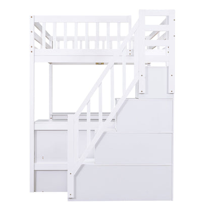 Full Size Loft Bed with Built-in L-Shaped Desk and Three-Tier Storage Shelves,and Attached Storage Staircase, White(Old  image 7