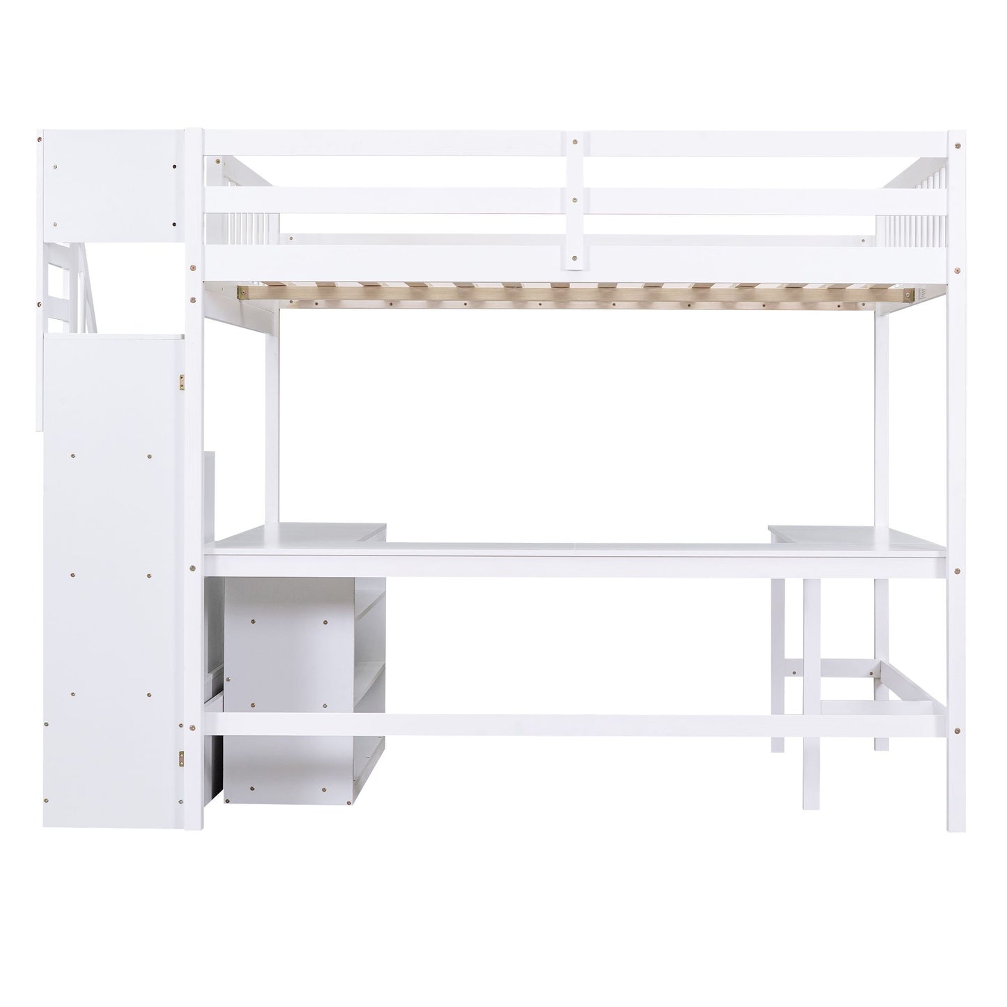 Full Size Loft Bed with Built-in L-Shaped Desk and Three-Tier Storage Shelves,and Attached Storage Staircase, White(Old  image 9