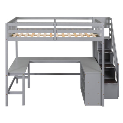 Full Size Loft Bed with Built-in L-Shaped Desk and Three-Tier Storage Shelves,and Attached Storage Staircase,Gray(Old SK image 16