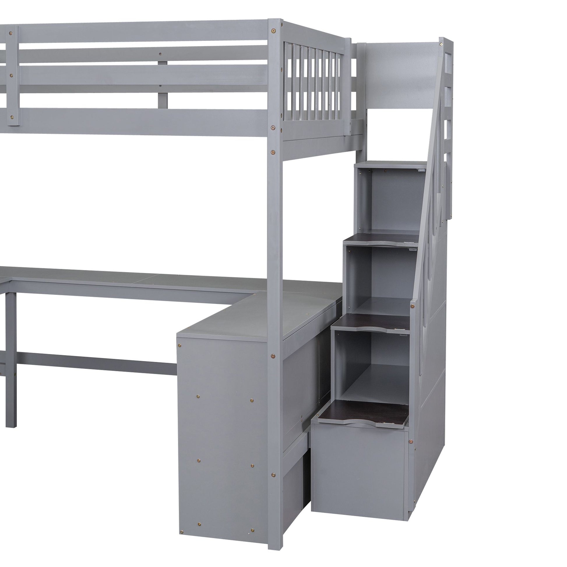 Full Size Loft Bed with Built-in L-Shaped Desk and Three-Tier Storage Shelves,and Attached Storage Staircase,Gray(Old SK image 18