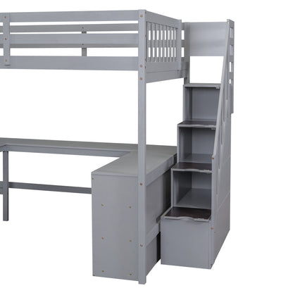 Full Size Loft Bed with Built-in L-Shaped Desk and Three-Tier Storage Shelves,and Attached Storage Staircase,Gray(Old SK image 18