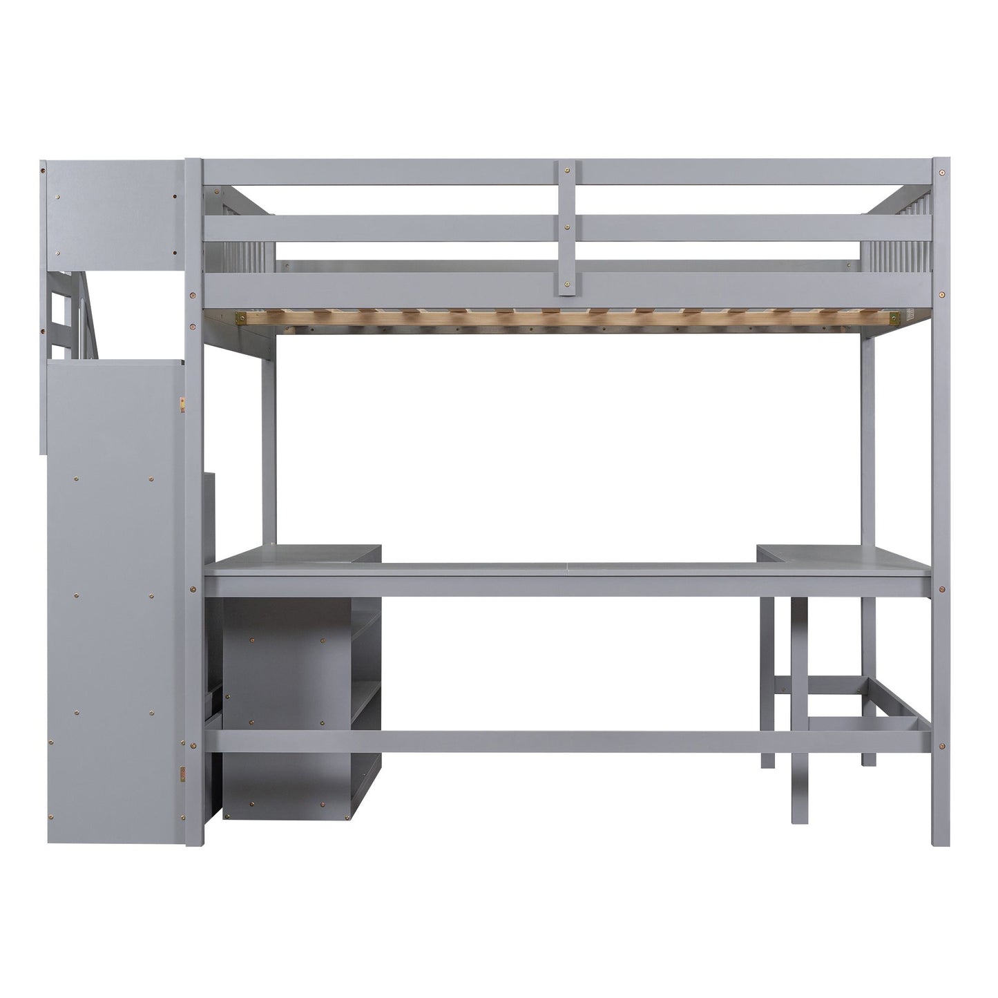 Full Size Loft Bed with Built-in L-Shaped Desk and Three-Tier Storage Shelves,and Attached Storage Staircase,Gray(Old SK image 9