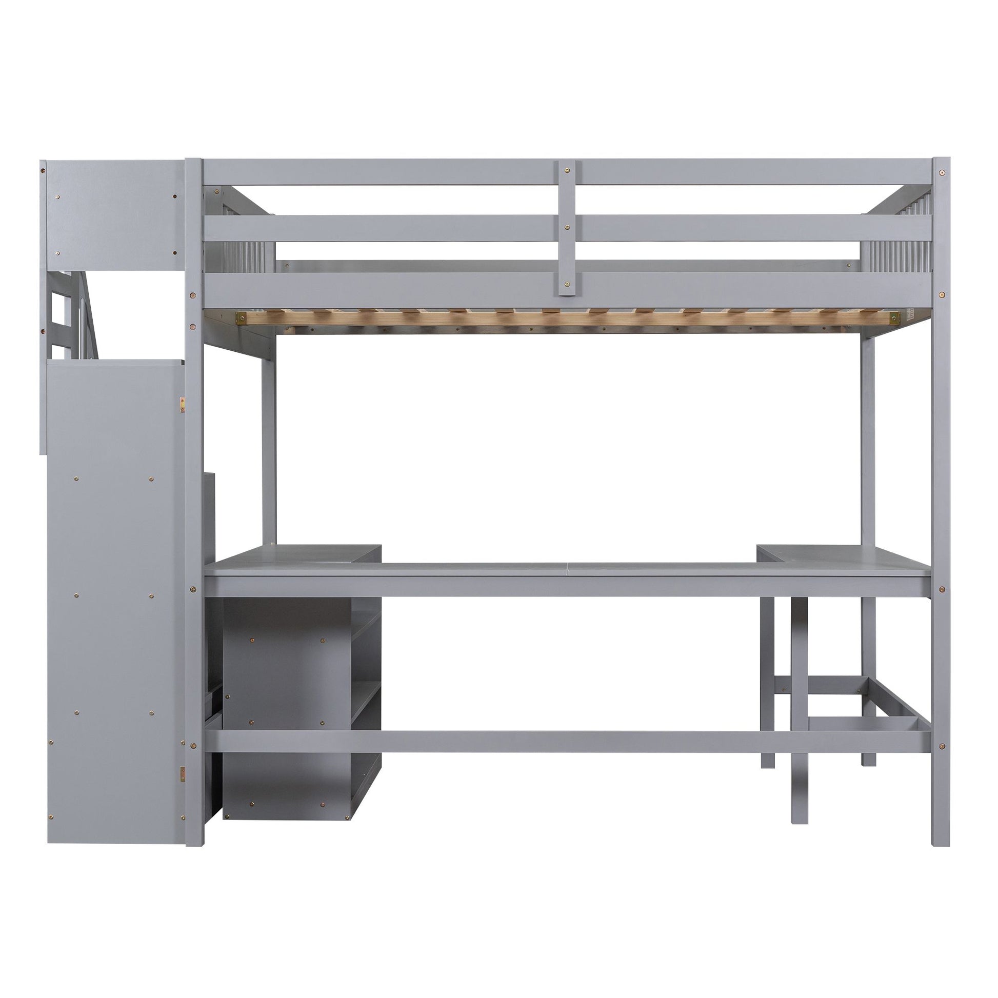 Full Size Loft Bed with Built-in L-Shaped Desk and Three-Tier Storage Shelves,and Attached Storage Staircase,Gray(Old SK image 9