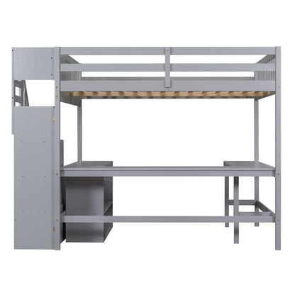 Full Size Loft Bed with Built-in L-Shaped Desk and Three-Tier Storage Shelves,and Attached Storage Staircase,Gray(Old SK image 9