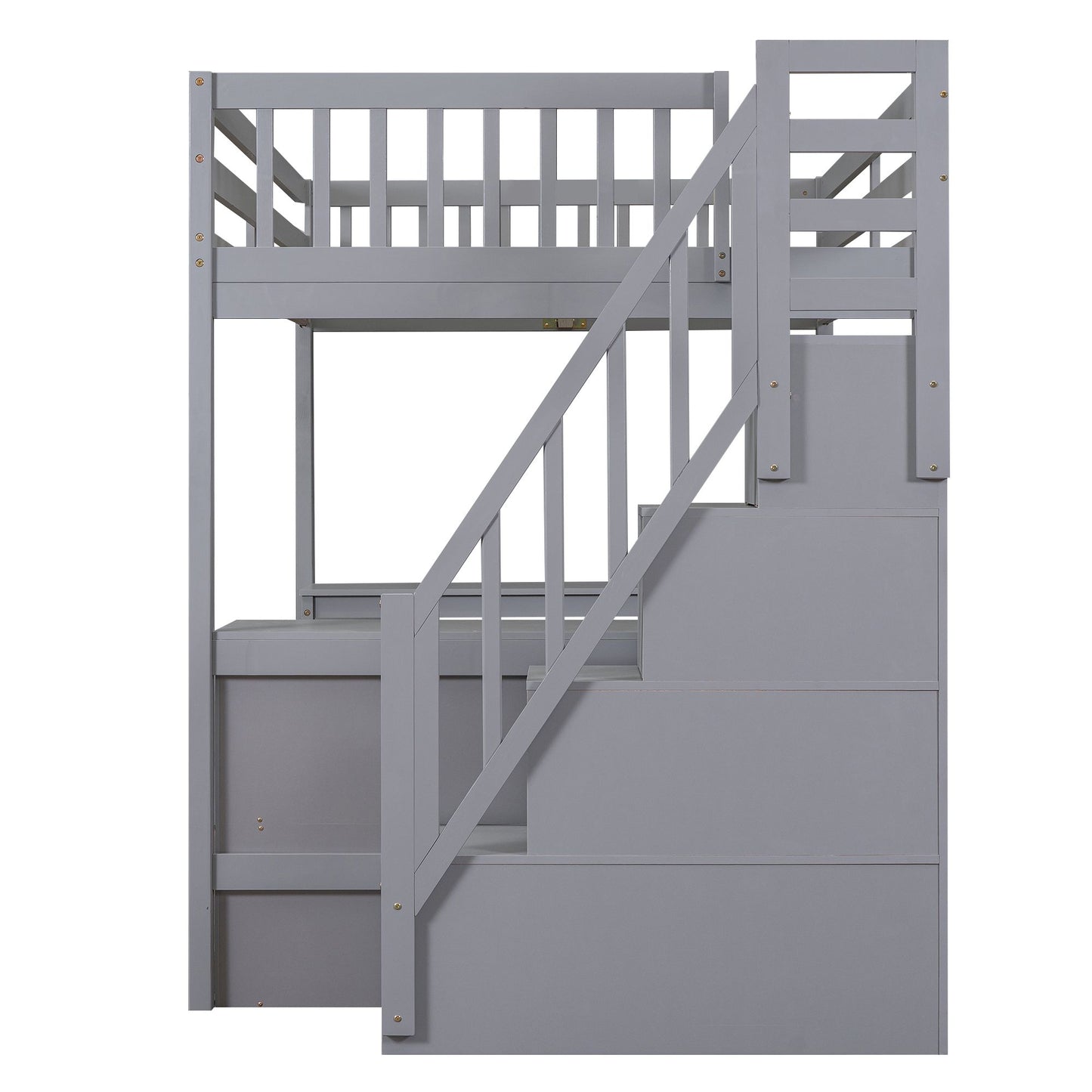 Full Size Loft Bed with Built-in L-Shaped Desk and Three-Tier Storage Shelves,and Attached Storage Staircase,Gray(Old SK image 8