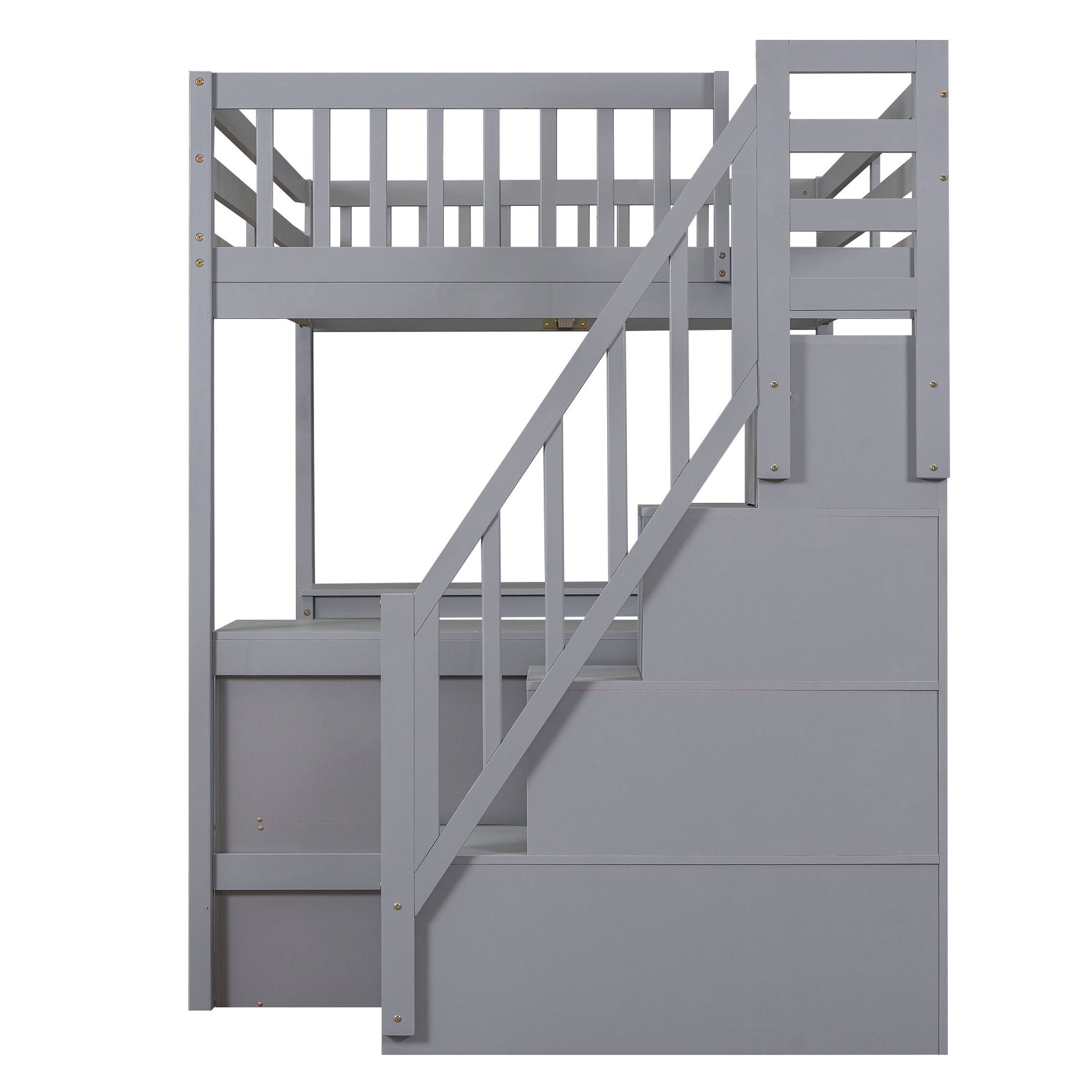 Full Size Loft Bed with Built-in L-Shaped Desk and Three-Tier Storage Shelves,and Attached Storage Staircase,Gray(Old SK image 8