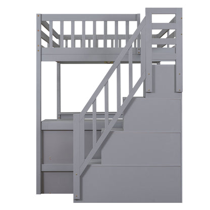 Full Size Loft Bed with Built-in L-Shaped Desk and Three-Tier Storage Shelves,and Attached Storage Staircase,Gray(Old SK image 8
