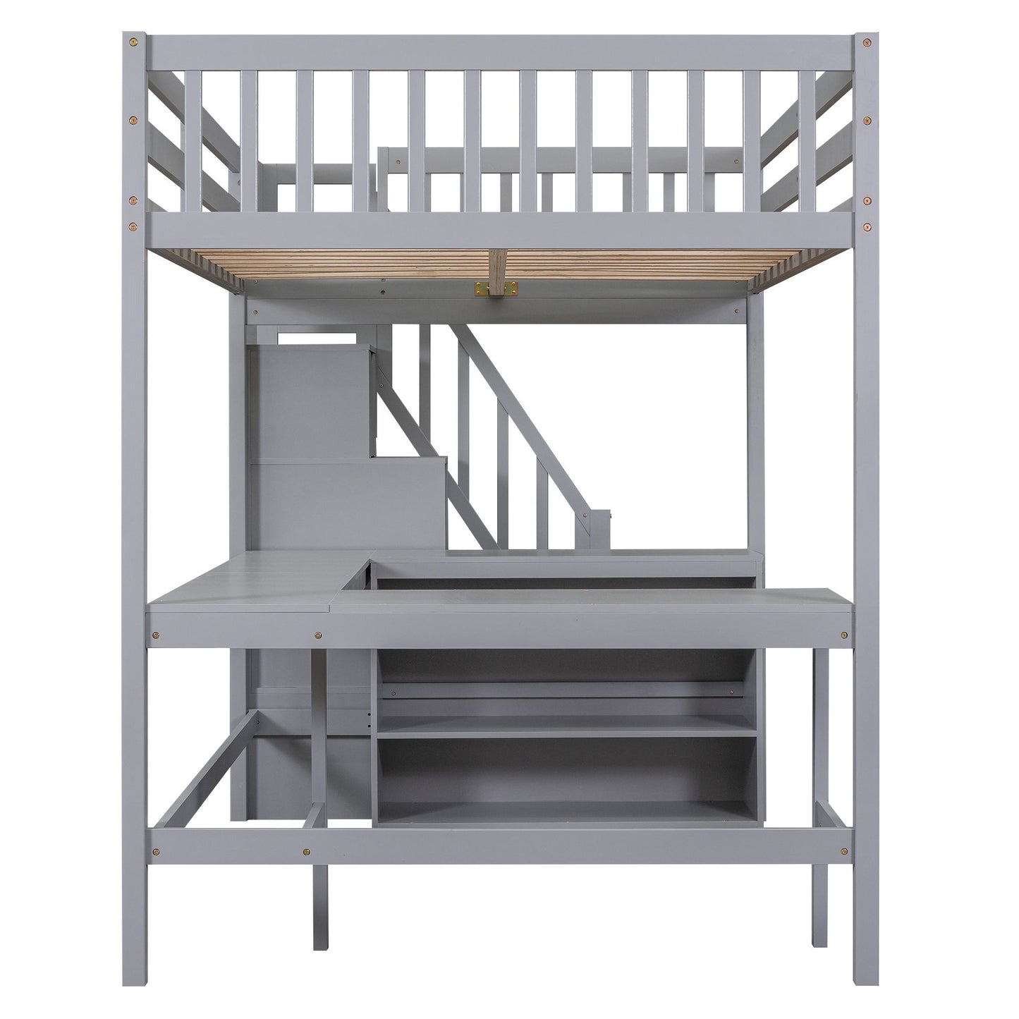 Full Size Loft Bed with Built-in L-Shaped Desk and Three-Tier Storage Shelves,and Attached Storage Staircase,Gray(Old SK image 12