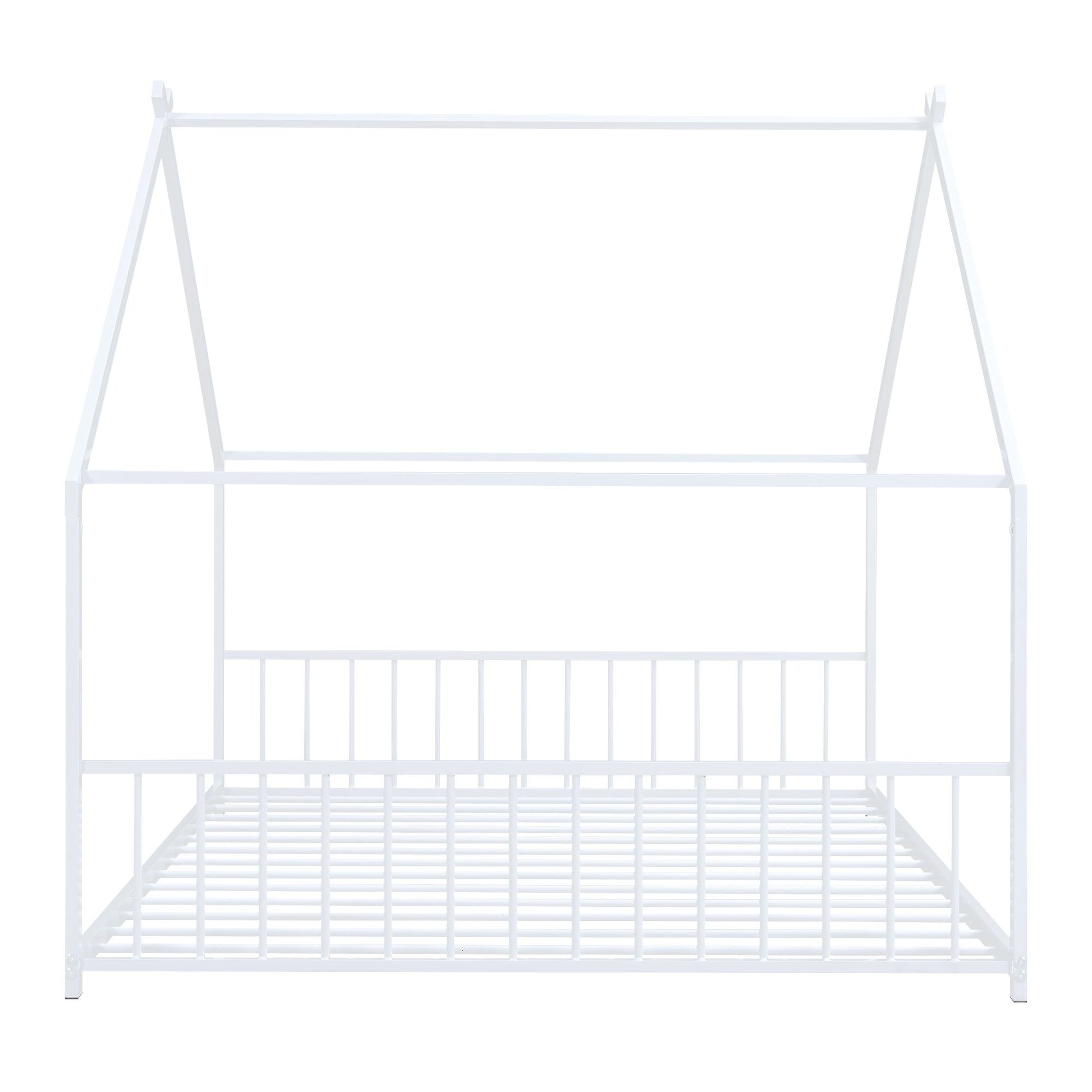 Full Size Metal House Bed, White image 5