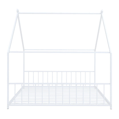 Full Size Metal House Bed, White image 5